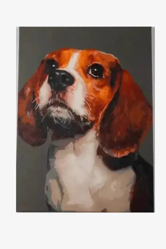 Custom pet portrait paint-by-numbers kit featuring a vibrant beagle painting.