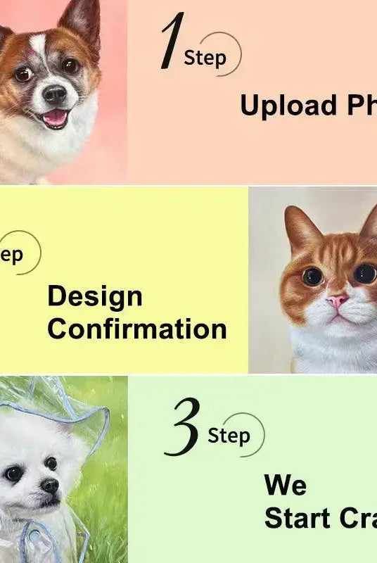 Step-by-step oil painting customization progression: transferring a pet design onto canvas