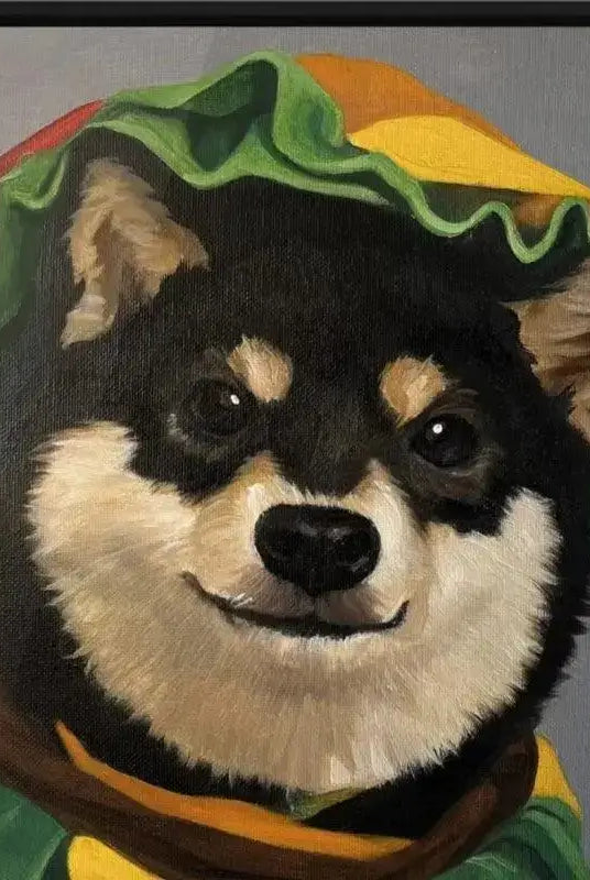 Siberian Husky portait in black frame hanging onto the wall scene