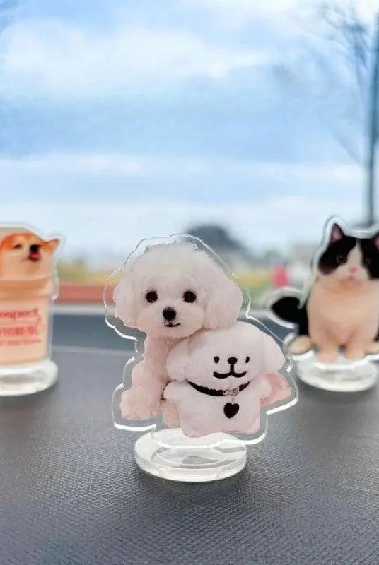 Three custom bobbleheads car decor standing inside a car