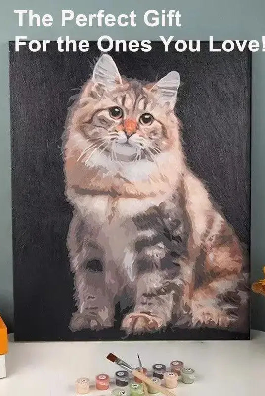 Unstrech Cat Paint-by-Numbers Painting Completion Display