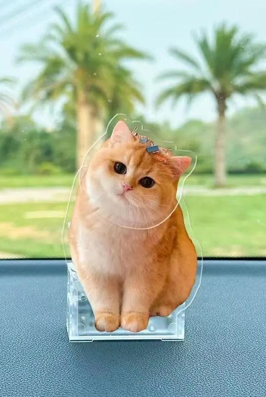 Custom pet bobblehead with ginger cat portrait in playful head-tilting pose.