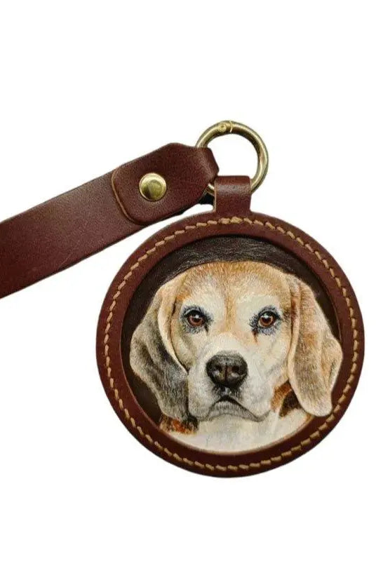 Handmade Leather Pet Portrait Keychain | Custom Engraved Pet Memorial Gift - BuddyCopies