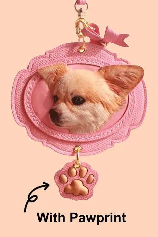 Handmade Leather Pet Portrait Keychain | Custom Engraved Pet Memorial Gift - BuddyCopies