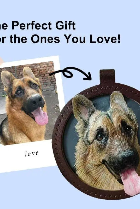 Handmade Leather Pet Portrait Keychain | Custom Engraved Pet Memorial Gift - BuddyCopies