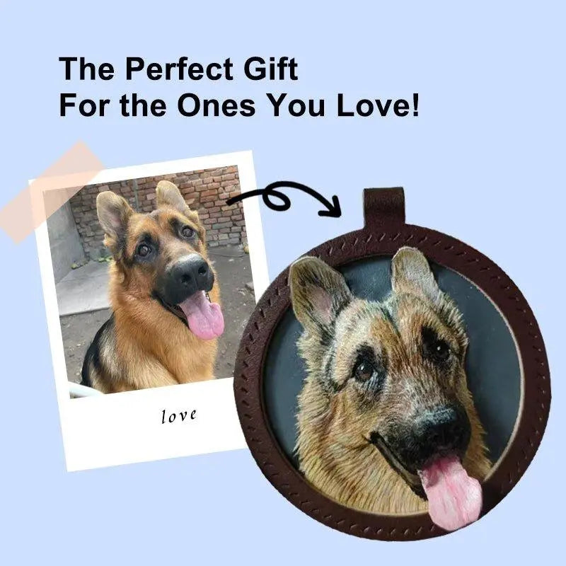 Handmade Leather Pet Portrait Keychain | Custom Engraved Pet Memorial Gift - BuddyCopies