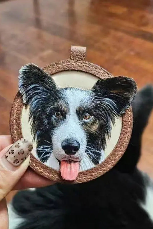 Handmade Leather Pet Portrait Keychain | Custom Engraved Pet Memorial Gift - BuddyCopies