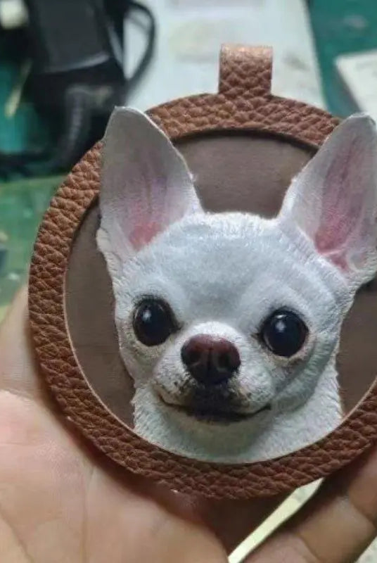 Handmade Leather Pet Portrait Keychain | Custom Engraved Pet Memorial Gift - BuddyCopies