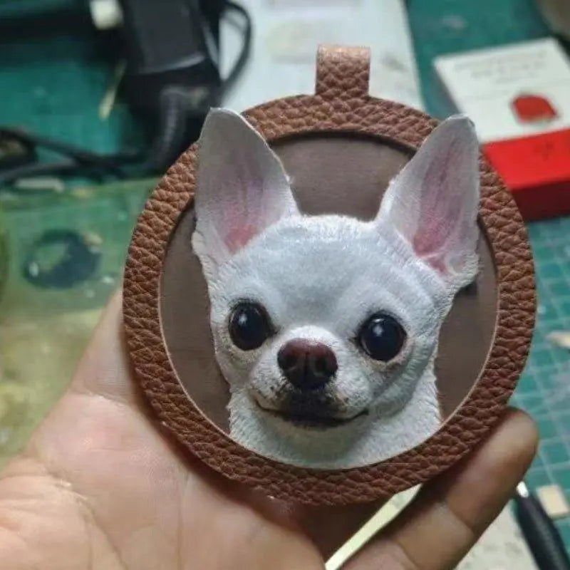 Handmade Leather Pet Portrait Keychain | Custom Engraved Pet Memorial Gift - BuddyCopies