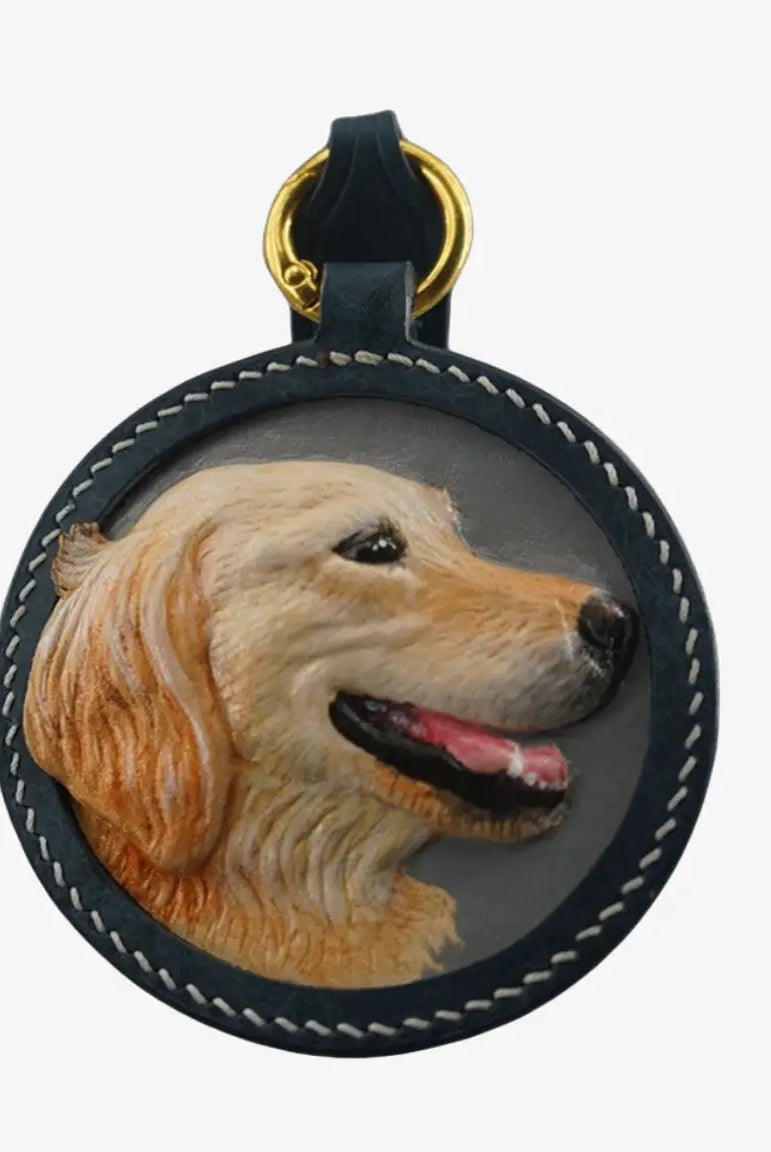 Handmade Leather Pet Portrait Keychain | Custom Engraved Pet Memorial Gift BUDDYCOPIES