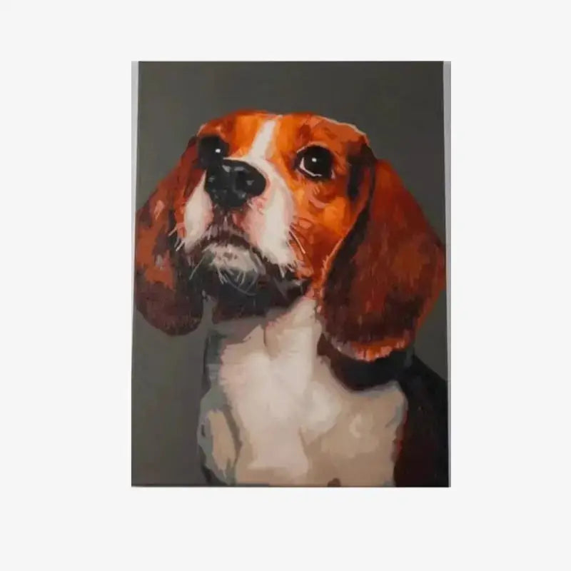 Custom pet portrait paint-by-numbers kit featuring a vibrant beagle painting.