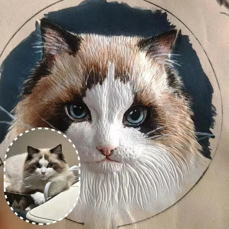 Customized ragdoll wall art display in comparison with a real Rag Doll cat. 