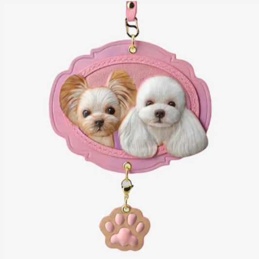 Custom leather keychain engraved with two pets' photos
