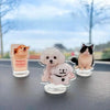 Three custom bobbleheads car decor standing inside a car 