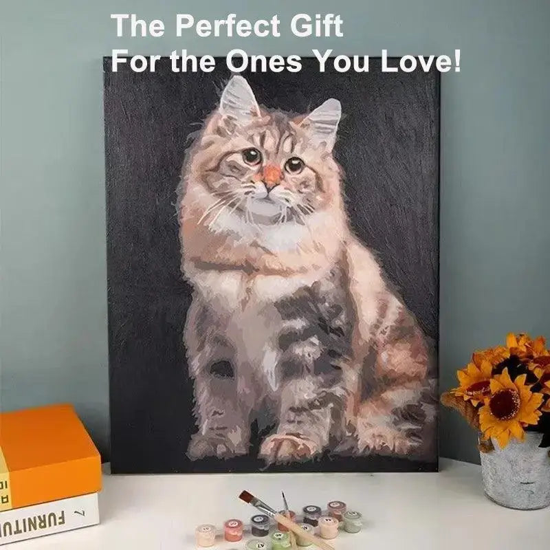 Unstrech Cat Paint-by-Numbers Painting Completion Display