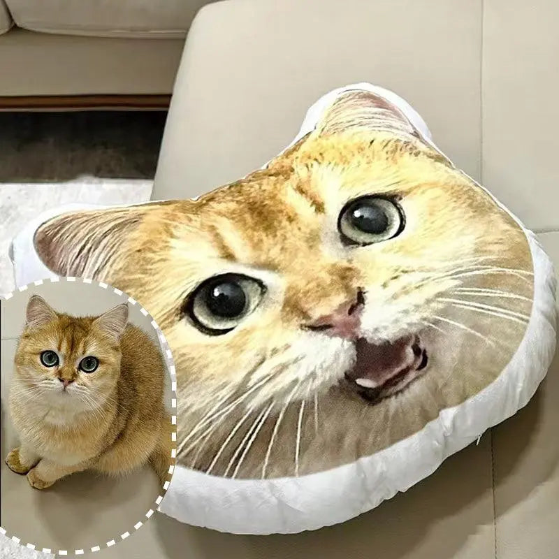 before & after pillow customization comparison of a cat