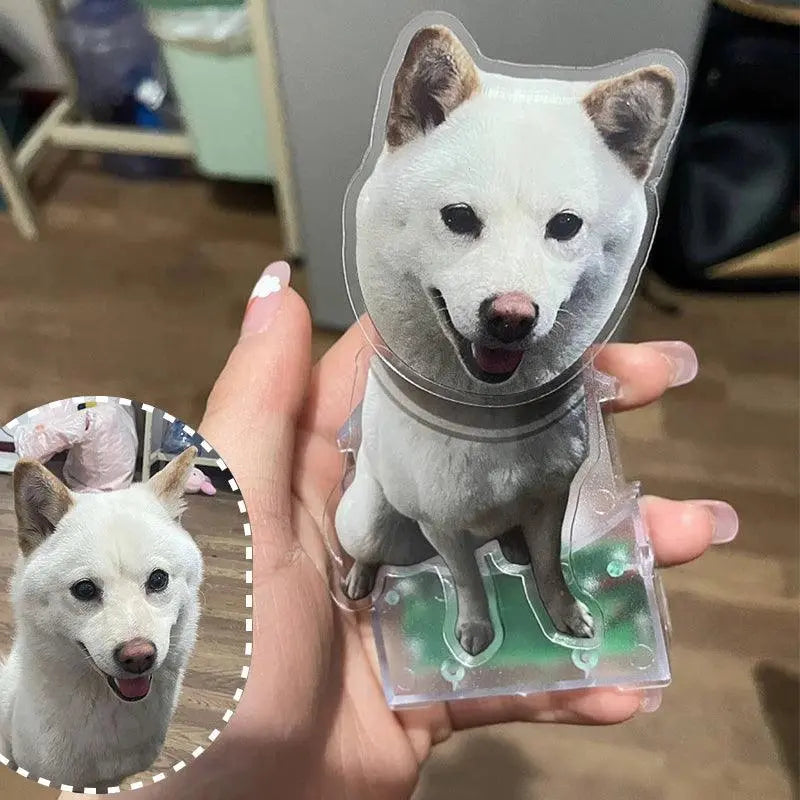 custom  dog bobble head comparing his original portrait