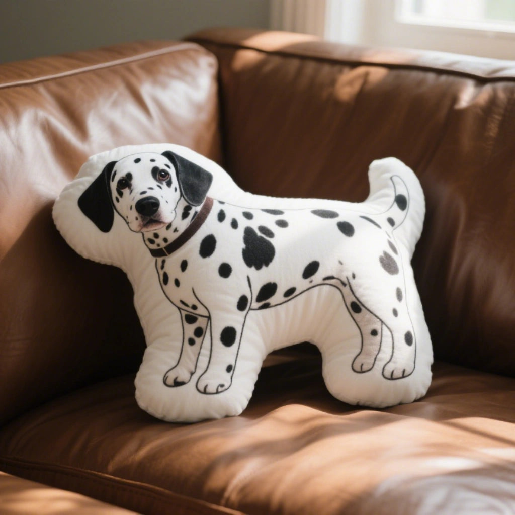 custom dog pillow lying on the sofa