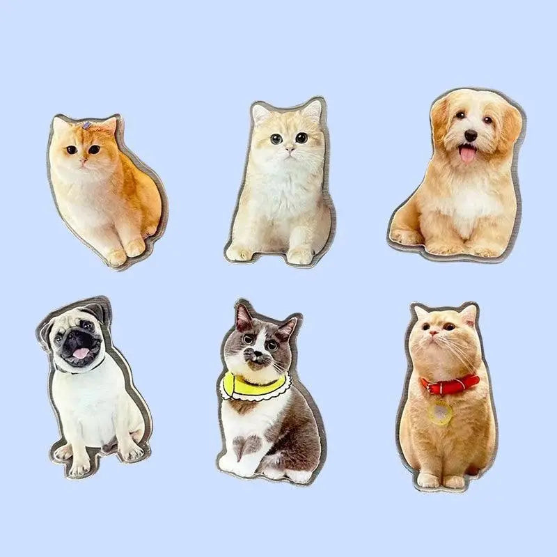 ulti-pet magnet set featuring engraved dog and cat portraits featuring custom shapes