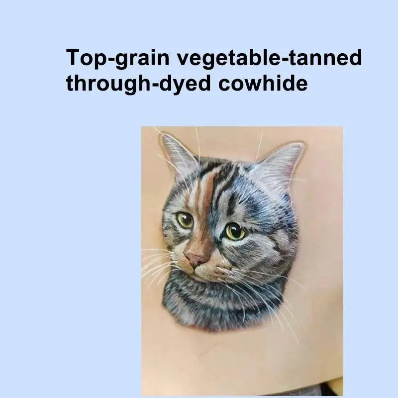  hand-burnished edges on full-grain leather pet wall decor art 